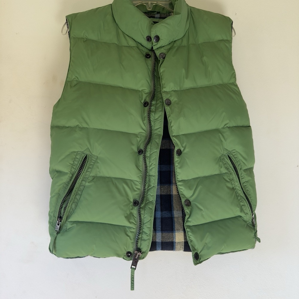 Puffer Vest American Eagle XS Green Flannel Lined Full Zip Outdoor Vintage